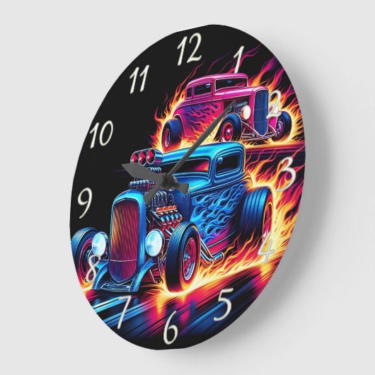 夕暮れ時に炎の風景を駆け抜ける熱棒 ラージ壁時計 (傾斜)