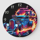 夕暮れ時に炎の風景を駆け抜ける熱棒 ラージ壁時計 (正面)