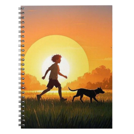 夕暮れ時に犬を連れた少年 ノートブック (正面)