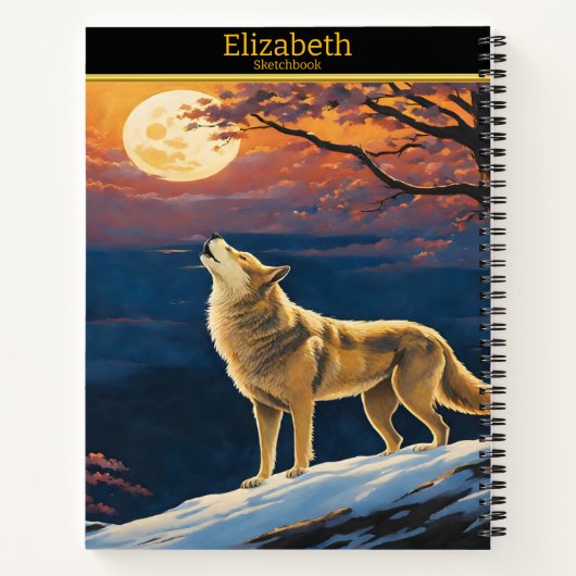 夕暮れ時に狼が月を見て吠える ノートブック (裏面)