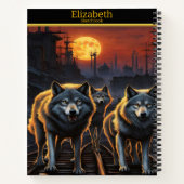 夕暮れ時に神秘的な狼白熱［赤熱］光を放つが月の下で吠える ノートブック (裏面)