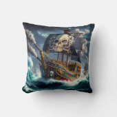 夕暮れ時に荒海と戦う劇的な海賊船 クッション (正面)