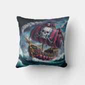 夕暮れ時に荒海を航行する海賊船 クッション (裏面)