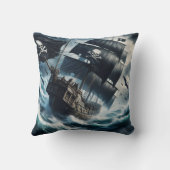 夕暮れ時に荒海を航行する海賊船 クッション (裏面)