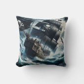 夕暮れ時に荒海を航行する海賊船 クッション (正面)