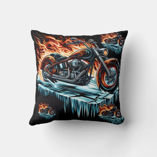 夕暮れ時に表面に凍ってい燃えるオートバイ クッション (裏面)