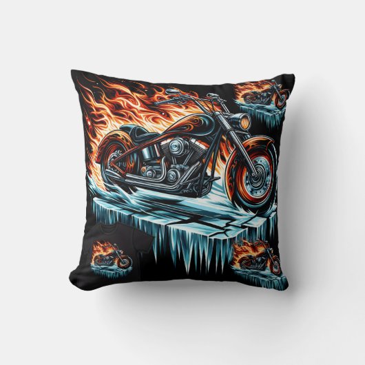 夕暮れ時に表面に凍ってい燃えるオートバイ クッション (正面)