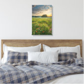 夕暮れ時に野原に咲く野花 キャンバスプリント (インサイチュ (寝室))