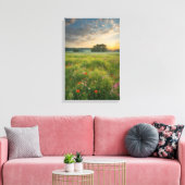 夕暮れ時に野原に咲く野花 キャンバスプリント (インサイチュ (リビング))
