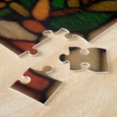 夕暮れ時に飛び跳ねるイルカのステンドグラス・アート ジグソーパズル (側面)