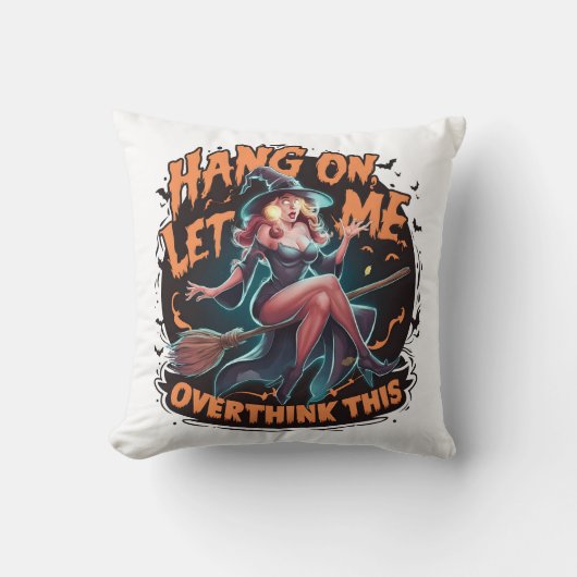 夕暮れ時に魔女が箒を照らして思案する クッション (正面)