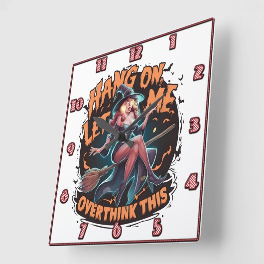 夕暮れ時に魔女が箒を照らして思案する スクエア壁時計 (傾斜)