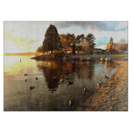 夕暮れ時のアヒルと木 カッティングボード