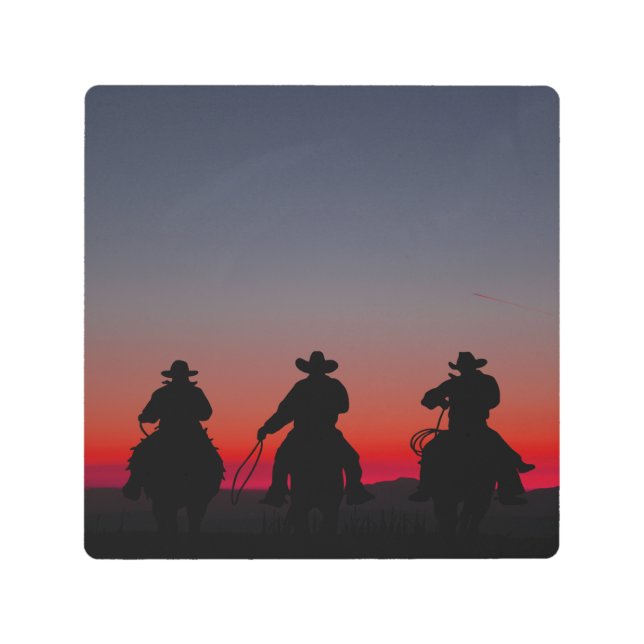 夕暮れ時のカウボーイ メタルプリント (正面)