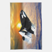 夕暮れ時のクジラ キッチンタオル (縦)