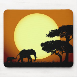 夕暮れ時のサファリゾウ マウスパッド