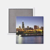 夕暮れ時のシカゴのダウンタウンのスカイライン マグネット (正面/裏面)