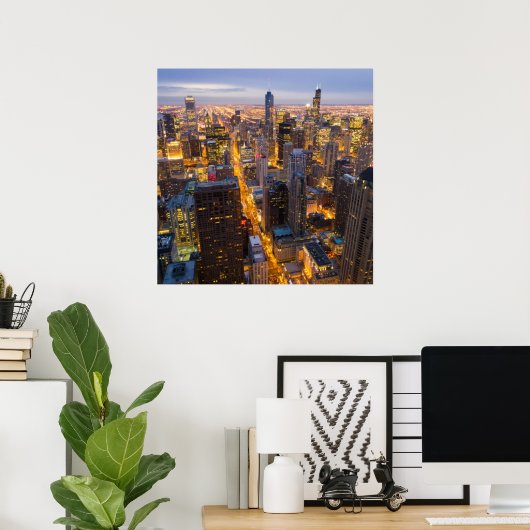 夕暮れ時のダウンタウン・シカゴのスカイライン ポスター (ホームオフィス)