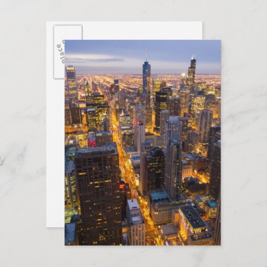 夕暮れ時のダウンタウン・シカゴのスカイライン ポストカード (正面/裏面)