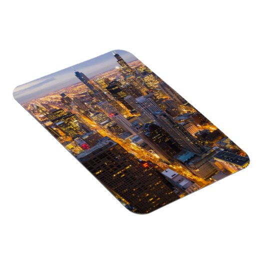 夕暮れ時のダウンタウン・シカゴのスカイライン マグネット (右側)