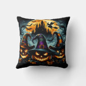 夕暮れ時のハロウィーンのカボチャと魔女 クッション (裏面)