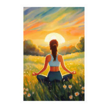 夕暮れ時のフィールドでのヨガ