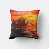 夕暮れ時のボート クッション (裏面)