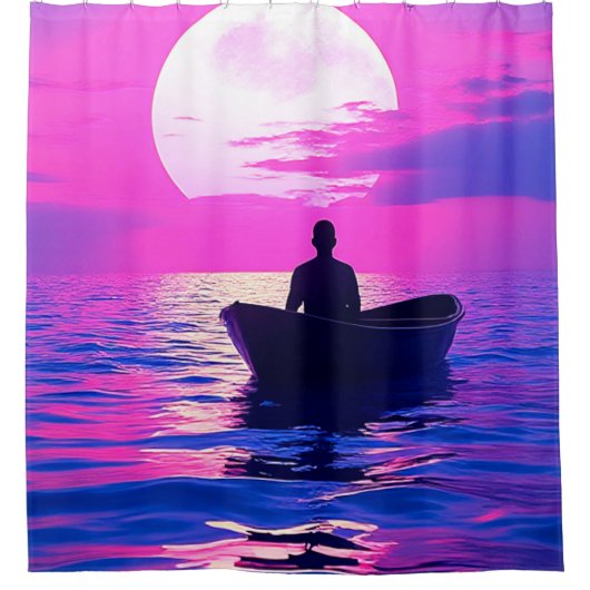 夕暮れ時のボート シャワーカーテン (正面)