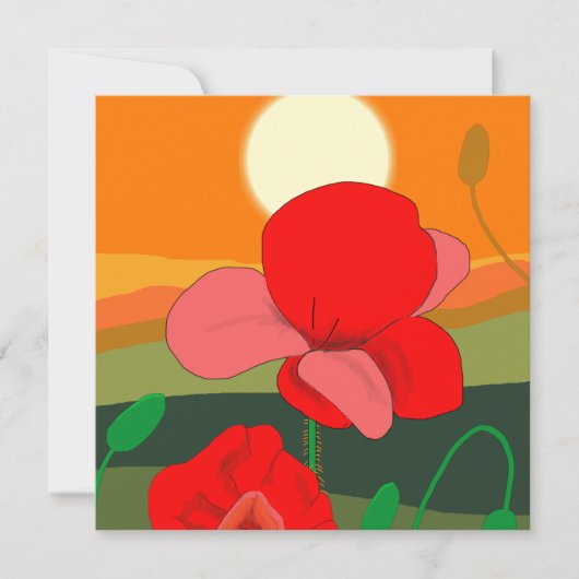夕暮れ時のポピー草地 カード (正面)