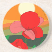 夕暮れ時のポピー草地 コースター (正面)