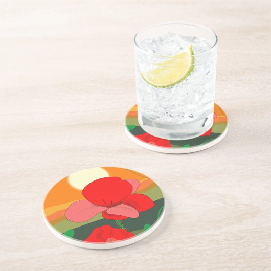 夕暮れ時のポピー草地 コースター (側面)