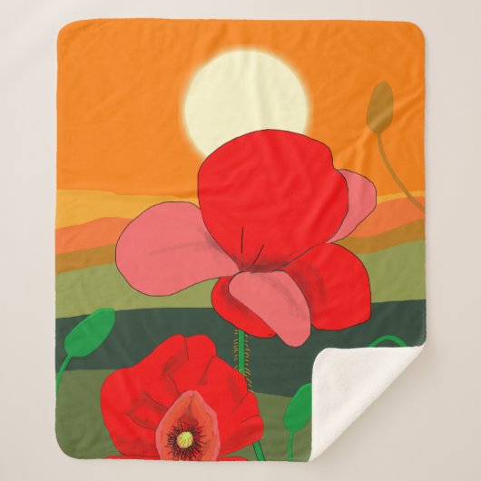 夕暮れ時のポピー草地 シェルパブランケット (正面)