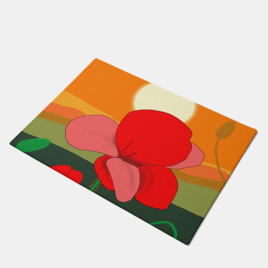 夕暮れ時のポピー草地 ドアマット (アングル)