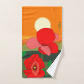 夕暮れ時のポピー草地 バスタオルセット (ハンドタオル)