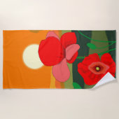 夕暮れ時のポピー草地 ビーチタオル (正面)