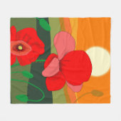 夕暮れ時のポピー草地 フリースブランケット (正面(横))