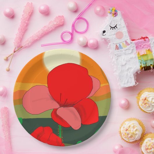 夕暮れ時のポピー草地 ペーパープレート (パーティー)