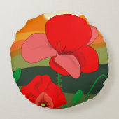 夕暮れ時のポピー草地 ラウンドクッション (裏面)