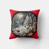 夕暮れ時の冬のワンダーランドのフェスティバルトナカイ クッション (裏面)