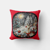 夕暮れ時の冬のワンダーランドのフェスティバルトナカイ クッション (正面)