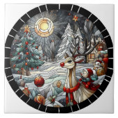 夕暮れ時の冬のワンダーランドのフェスティバルトナカイ タイル (正面)