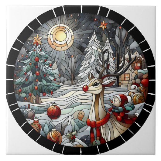 夕暮れ時の冬のワンダーランドのフェスティバルトナカイ タイル (正面)