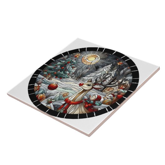 夕暮れ時の冬のワンダーランドのフェスティバルトナカイ タイル (側面)