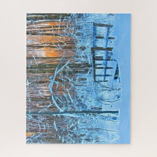 夕暮れ時の冬の景色のスケッチ ジグソーパズル (縦)