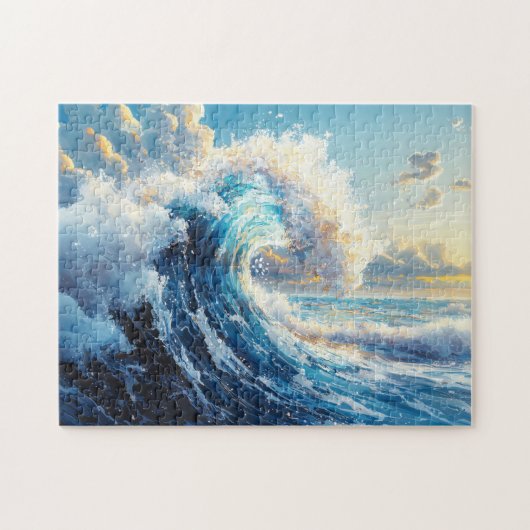 夕暮れ時の劇的な海波 ジグソーパズル (横)