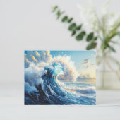 夕暮れ時の劇的な海波 ポストカード (スタンド正面)