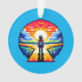 夕暮れ時の十字路を考え深いピクセルアートジャーニー オーナメント (正面)
