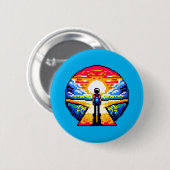 夕暮れ時の十字路を考え深いピクセルアートジャーニー 缶バッジ (正面&裏面)