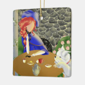 夕暮れ時の婦人と犬 セラミックオーナメント (左)