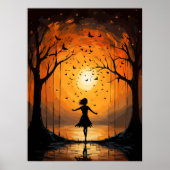 夕暮れ時の子ども装飾的な落ち着いた壁画 ポスター (正面)